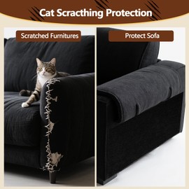 Cat Scratch Furniture Protector, 78.7"x15.8" Self Adhesive Cat Scratch Mat Pad,Cut to Fit DIY Replacement Carpet for Tree,Wall,Bed,Door, Couch Protector (Black)