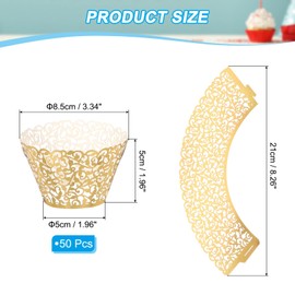 PATIKIL Cupcake Wrappers Paper, 50 Pack Baking Cups Standard Vine Decoration for Anniversary Birthday Weddings and Parties, Reflective Gold