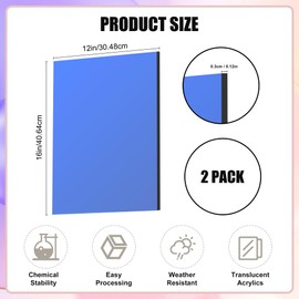 Lesnlok Blue Acrylic Sheets 1/8 inch Thick 3mm 2 Pack 12 x 16 Clear Blue Plexiglass Sheets,for Sign,Craft,Painting,Laser Cutting,DIY Display Projects… (12"x 16", Blue, 2)