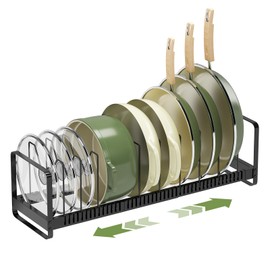 MUDEELA Pot Rack Pan Organizer inside Cabinet - Expandable Pot Lid Organizer for Cabinet with 12 Adjustable Dividers, Cutting Board Organizer Holder Baking Rack Kitchen Cabinet Storage Organization