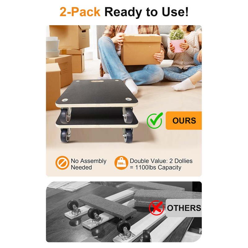(2 Pack) Heavy Duty 551LB Square Moving Dolly - 3"
