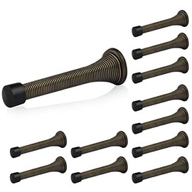HOMOTEK 12 Pack Spring Door Stopper with Rubber Bumper 3-1/4" Flexible Spring Heavy Duty Wall Door Stop Low Mounted Door Bumper for Home (Antique Brass)