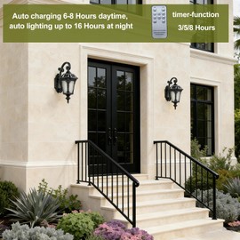 HOLKIRT Solar LED Wall Light Outdoor, Dimmable Waterproof LED Wall Sconce Wireless with Remote, Crystal-Flower Glass Shade Exterior Fixture Solar Powered for Porch Backyard Garage