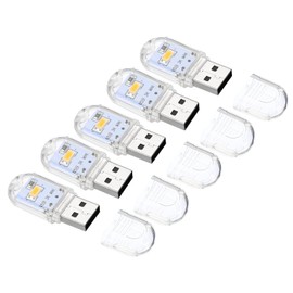 PATIKIL USB Night Light, 5 Pack Portable Mini Plug-in LED Lamp Stick with 2 Beads Lights for Home Decor Reading Sleeping Camping, Warm White