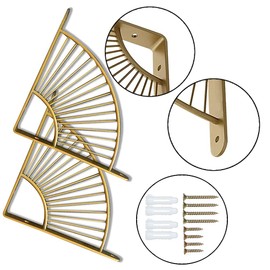 Gold Shelf Brackets, 2 Pieces Gold Shelf Brackets, Heavy Duty Metal Shelf Brackets, Shelf Supports Corner Brace for Wall Mounting, Sector Metal Shelf Bracket Angle Connector with Screws, Gold