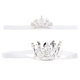 Nishine 2 PACK Baby Girls Crown Headband Princess Tiara Headdress Set Toddler Elastic Head Band (White)