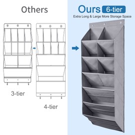 FENTEC 2 Pack Over the Door Shoe Organizer, Hanging Shoe Organizer, 6-Tier Large Deep Pockets Door Shoe Rack with 3 Hooks Shoe Organizer for Shoes, Sneakers, and Home Accessories, Grey