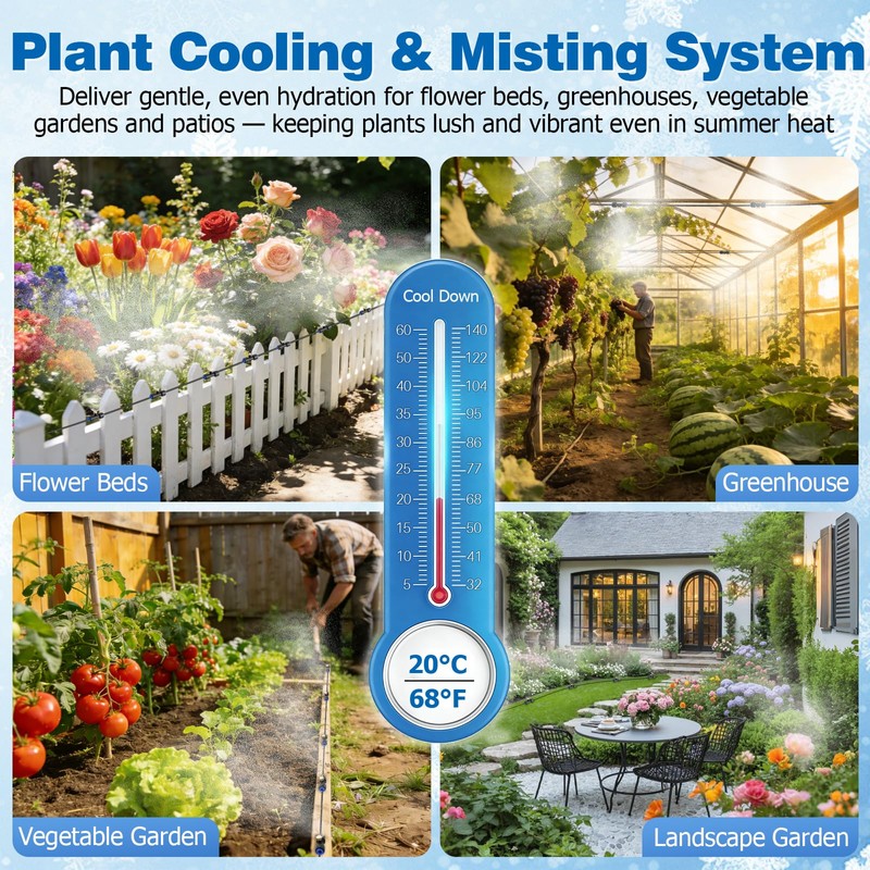 Mellbree Misters for Outside Patio 30FT/9M, Pre-Assembled Misting Cooling System