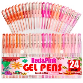 ZZWUAPT Red Pink Gel Pens for Coloring Book,72 Color Gel Pens Set including 24 Color Gel Pen with 48 Refills,40% More Ink Colored Gel Pens for Drawing, Doodling, Scrapbook, Journaling