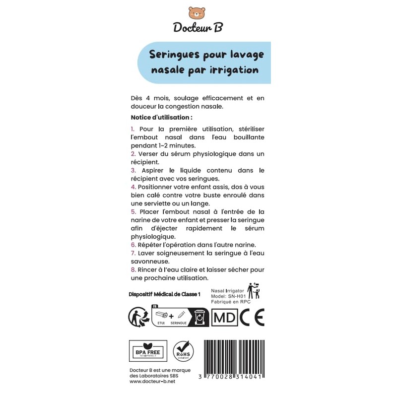 Docteur B 2 x Nose Syringes - Breathing Comfort for