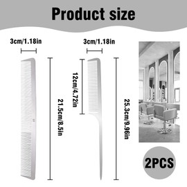 2PCS Stainless Steel Hair Combs Sturdy and Durable Anti Static Rat Tail Hair Combs Smooth Fine Cutting Comb for Men Women Home Salon Hairdressing Styling (Rat Tail and Fine Cutting Comb)