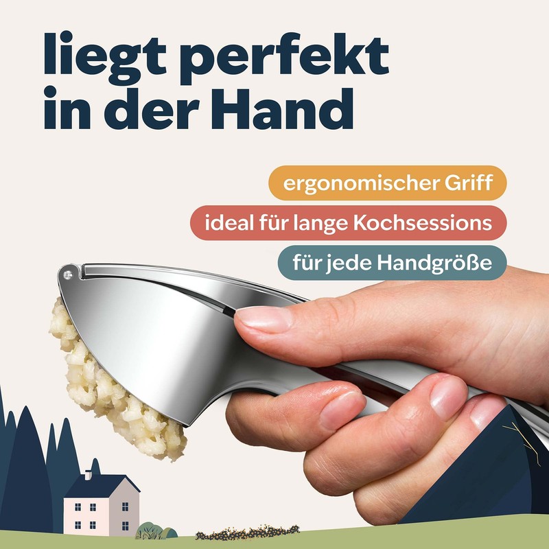 kjøk Premium Garlic Press - Zinc Alloy in Shiny Chrome