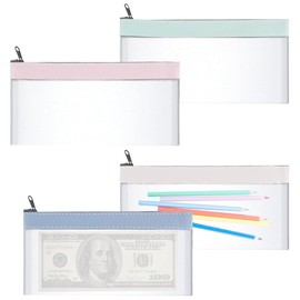 Money Bags with Zipper, 4 Pcs Clear Cash Envelopes Coin Purse, 210x105mm Money Wallets for Cash Waterproof Cash Envelopes for Check Wallet Receipt Organizer Tool Pouch(4 Colors)