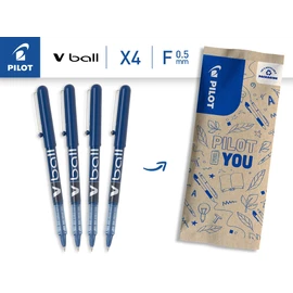 Pilot - 4 x V-Ball 05 Liquid Ink Rollerball Pens for Smooth and Accurate Writing, Quick Drying, Blue, Fine Point