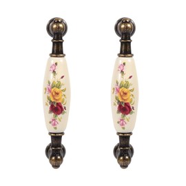 Antique Cabinet Handle, Antique Rural Floral Pattern Bronze Ceramic Cabinet Handles Door Handle Vintage Drawer Dresser Cabinet Handles DIY Tray Handles (#2-2pcs)