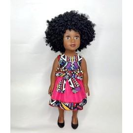 African Black Girl Dolls - 18 Inch Black Dolls with Curly Hair, African American Doll, Black Girl Doll with Wax Dress as Gifts for Girls (Wax)