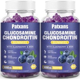 Patxans 2 Packs 3000MG Glucosamine Chondroitin Gummies - Extra Strength Joint Health & MSM Elderberry Natural Joint Support Supplement, Flexibility, Antioxidant Immune Support for Adults, 120 Gummies.
