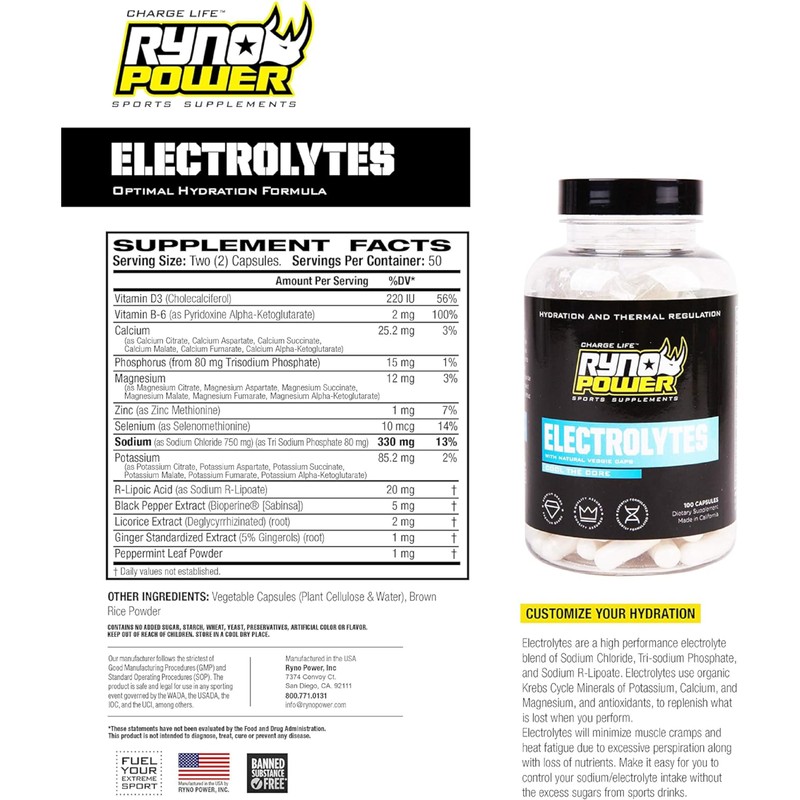 Ryno Power Electrolytes Supplement Capsules (50 Servings)