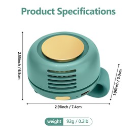 DAECHAO Portable Silent Mini Bladeless Fan, Small Clip Waist Fan for Shirt 2025 New 3-Speed Adjustable USB Type-C Rechargeable Hands-Free for Outdoor Travel Office Hiking Sports (Green)