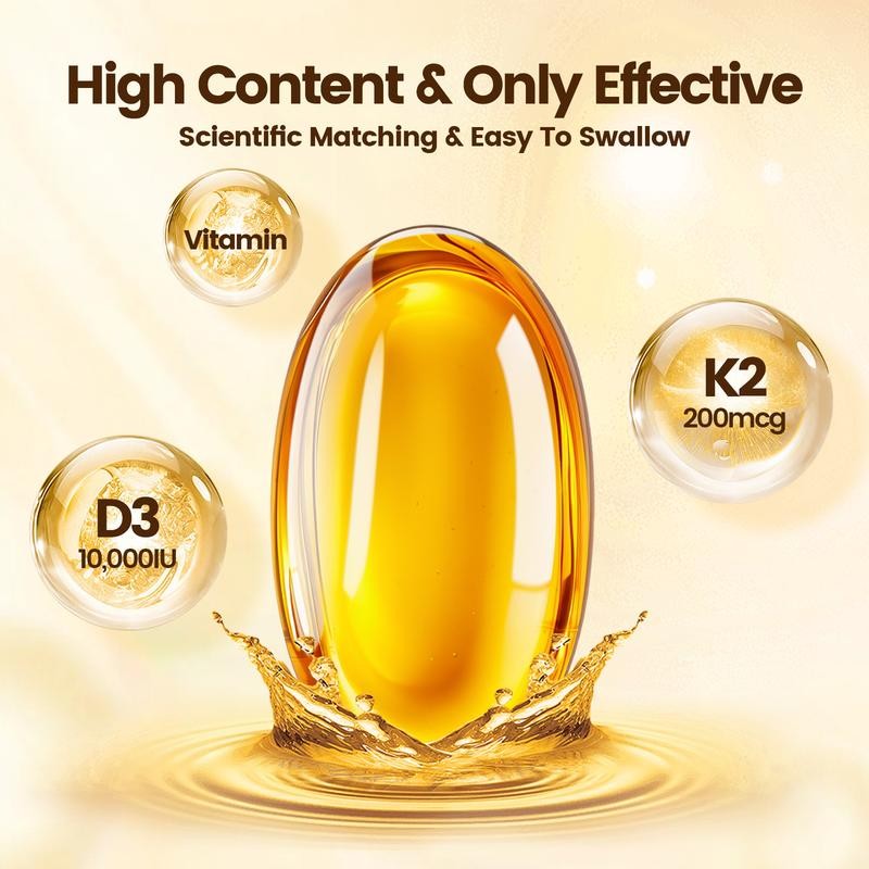 Vitamin D3 K2 Supplement Softgels | 300 Capsules | Natural