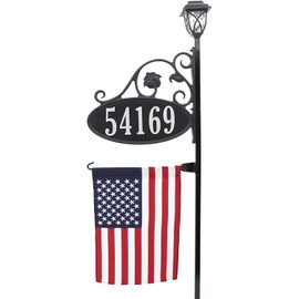 Address America Park Place Reflective Address Sign with Decorative American Flag and Solar Light - 47" Pole - SL