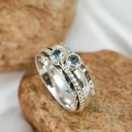 JEWELSTREZORO Blautopas Edelstein Spinnerring Männer & Frauen Spinnerring 925 Sterling Silber Meditationsring Geschenkartikel Schmuck TSR155D_47 (15.0)