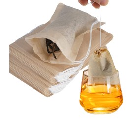 Pack of 100 disposable tea bags for loose tea, biodegradable and recyclable, with drawstring, 9 x 7 cm, also suitable for teapots