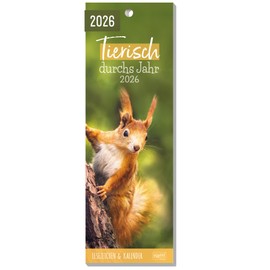 Häfft® Bookmark Calendar 2026 with 12 Bookmarks Including Monthly Calendar, Atmospheric Pictures and Sayings "Animal Through the Year" - Sustainable and Climate Friendly
