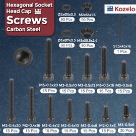 Kozelo 540pcs Socket Head Cap Screws Bolts Nuts Assortment Kit - [M2/M3x6/8/10/12/16/20mm] Alloy Steel Black Oxide 12.9 Internal Hex Screw for 3D Printer Use, with Wrench