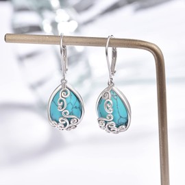 Sterling Silver Post Drop Earrings for Women Girls Turquoise Dangle Infinity Teardrop Jewellery Gift Christmas Anniversary Birthday