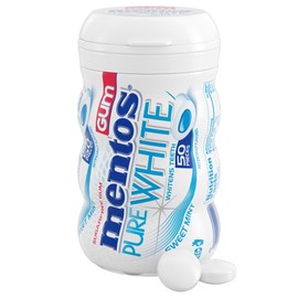MENTOS PURE WHITE SUGAR-FREE CHEWING GUM WITH XYLITOL, SWEET MINT, STOCKING STUFFER, GIFT, HOLIDAY, CHRISTMAS, 50 PIECE BOTTLE