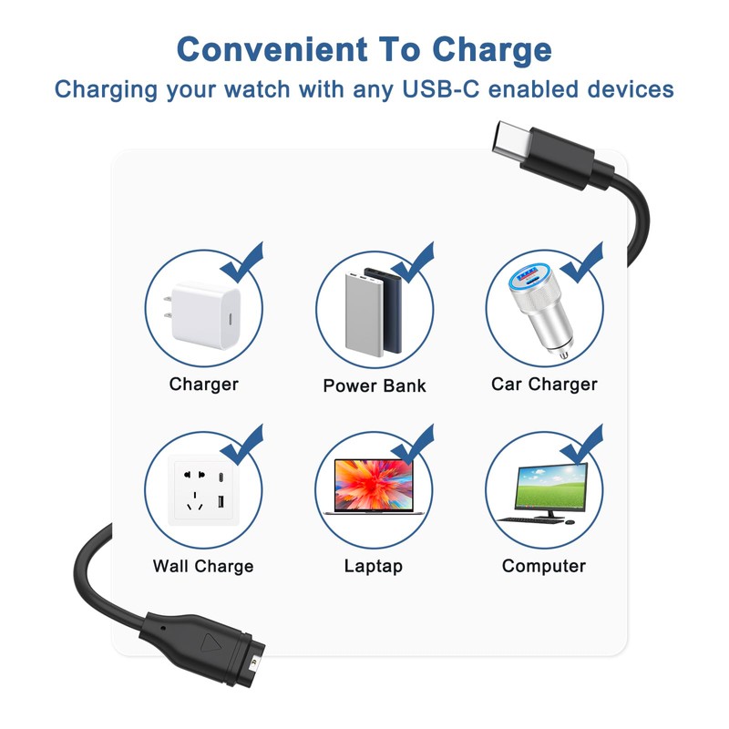 Demark Compatible for Garmin Watch Charger Cable (100cm_USB C_1 Pack)