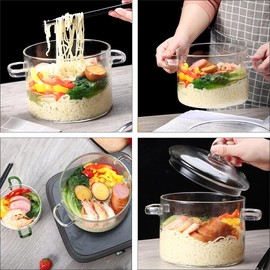 DOITOOL Glass Saucepan with Cover 1.4 Quarts Heat-resistant Cookware Set Clear Glass Simmer Pot Potpourri Cooking Pot with Lid for Potpourri Baby Food Soup Milk Pasta Noodle (1.35L/46oz)