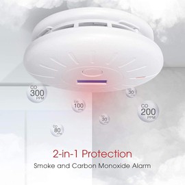 4 Pack 10 Year Battery Operated Smoke and Carbon Monoxide Detector, Portable Fire Co Alarm for Home and Kitchen (White)