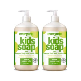 Everyone 3-in-1 Kids Soap, Body Wash, Bubble Bath, Shampoo, 32 Ounce (Pack of 2), Tropical Coconut Twist, Coconut Cleanser with Organic Plant Extracts and Pure Essential Oils (Packaging May Vary)