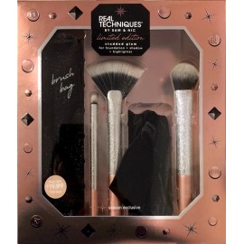 REAL TECHNIQUES Studded Glam Brush Set Limited Edition with Brush Bag & Headband