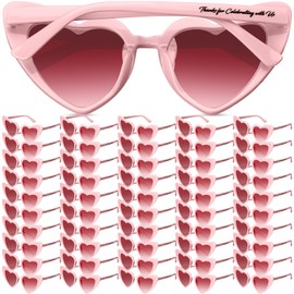 Vabean 50 Pcs Wedding Bridal Sunglasses Party Favors for Guests Bulk Heart Shaped Sunglasses Bachelorette Favors Gift (Pink)