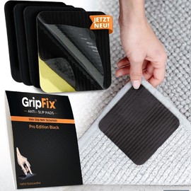 GripFix® Carpet Non-Slip Underlay - Non-Slip, Washable Non-Slip Pads for a Secure Hold | Reusable, Residue-Free, Home, Set of 4 I Set of 8 I Set of 12 (12, Black)