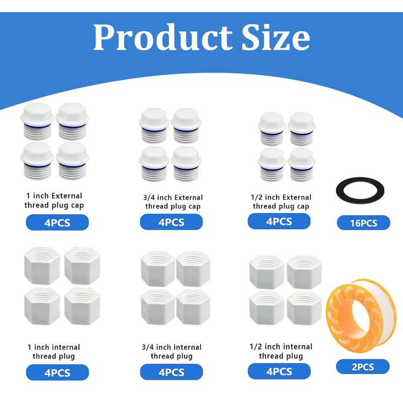 24Pcs Water Pipe Hex Thread Plugs, Plastic Plug Cap, 1’’
