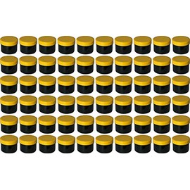 60 Ointment Containers, Cream Jars, Flat Black, 35 ml Capacity with Yellow Lids, Made in Germany