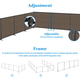 AwnPro 6'x12' Outdoor Privacy Fence with Iron Poles Ground Spikes Dog Metal Garden Privacy Fence Backyard Patio Yard Barrier Boarder Divider Brown