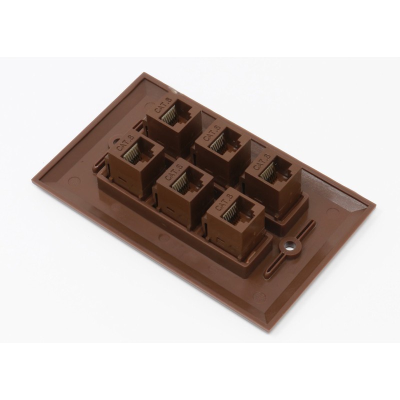 RiteAV 1 Gang 6 Port Cat6 Wall Plate - Brown
