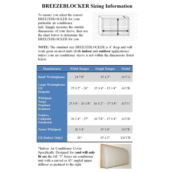 Indoor Air Conditioner Cover Specifically Designed for GE "J" Series Units - Width 26" & Height 15-1/2" - BREEZEBLOCKER