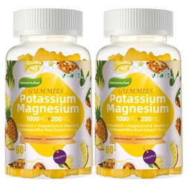 Potassium Magnesium Gummies,High Absorption Magnesium Glycinate,B6,D3,Potassium Citrate for Leg Cramps,Muscle,Electroyte for Adults Kids,Sugar-Free, 120 Gummies (Pineapple)
