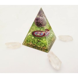 Nirdesh Orgonite Pyramid Green Peridot Crystal, Amethyst Crystal Ball Pentagram Alter Flower of Life E-Energy Protection & Healing Meditation Orgone Pyramids & (4) Crystal Chakra