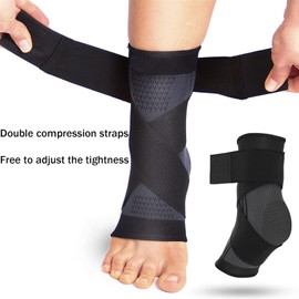 Adjustable Ankle Support Compression Ankle Brace Strap Foot Sleeves Socks with Ligament Damage, Heel Support Ankle Protector for Achilles Tendonitis, Weak Sprained, Plantar Fasciitis(XL-Black)
