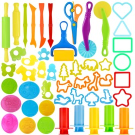LCY WEDSHI Playdough Tool Set, 49 Pcs Play Dough Tools Sets for Kids Ages 4-8, Playdough Accessories Includes Animal Molds, Cutters Roller, Rolling Pins, Safety Scissors, Plastic Knife