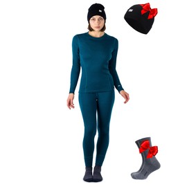 Merino.tech Merino Wool Base Layer Women Set - Midweight Merino Wool Underwear Women Top, Bottom (Deep Teal Green, Small)
