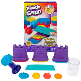Kinetic Sand Kinetic Sand Regenbogen Mix Set - mit 383 g original magischem kinetischem Sand aus Schweden in 3 Farben und Förmchen, für kreatives, sauberes Indoor-Sandspiel, für Kinder ab 3 Jahren