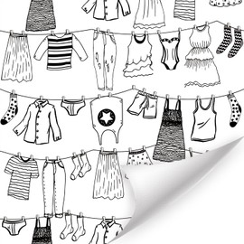 CHDITB Laundry Room Wall Sticker,Laundry Washing Wallpaper for Laundry Room(44x300cm) Black and White Clothes Line Wall Decal,Laundry Room Decorations for Wall,Laundry Room Wallpaper Washing Decor